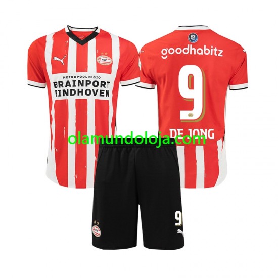 Camisola PSV Eindhoven DE JONG 9 Criança Equipamento Primeiro 2024-2025 Manga Curta